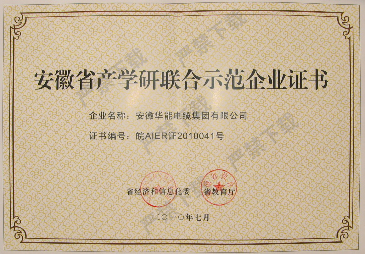 安徽省產(chǎn)學(xué)研聯(lián)合示范企業(yè)證書